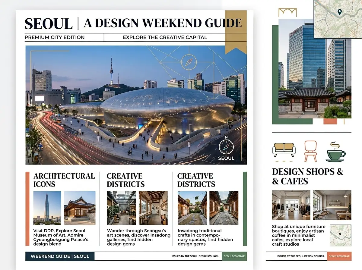 Mise en page d’affiche de voyage d’un point de vue sur une ville côtière avec un ciel ouvert pour le texte